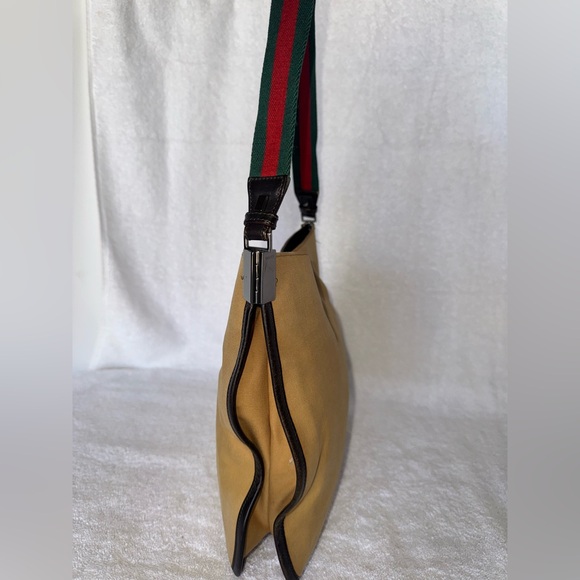 Gucci Vintage khaki brown canvas and leather trim web detail hobo. - Picture 3 of 15